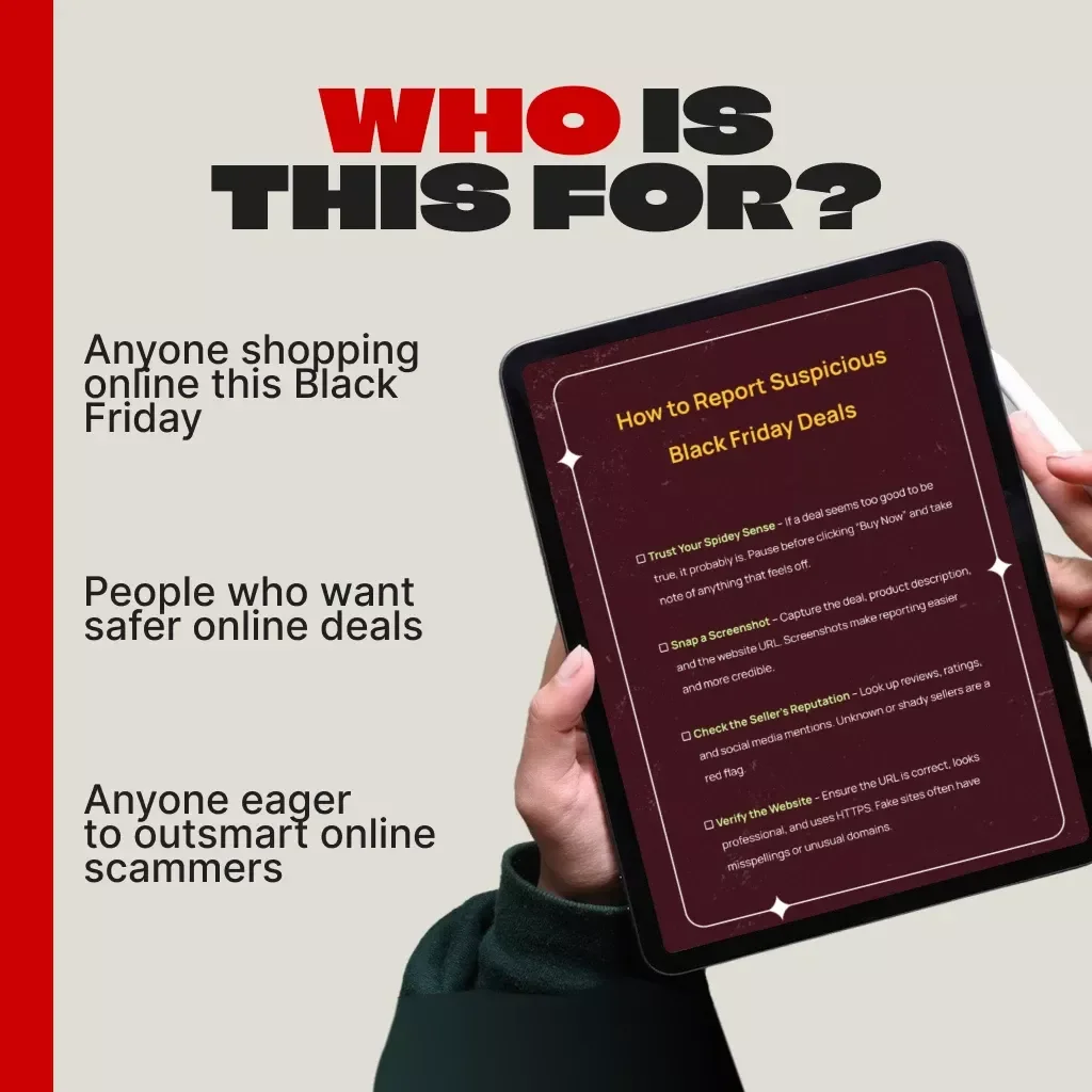 How to Report Suspicious Black Friday Deals – Printable Digital Checklist | Online Safety Guide for Smart Shoppers | Cyber Scam Awareness eBook Download