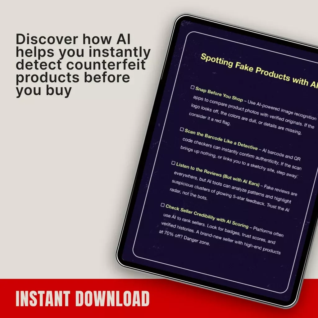Spotting Fake Products with AI – Digital Checklist | How to Spot Fake Products with AI | Authentic Shopping Guide, AI Anti-Counterfeit Tool, Printable Download