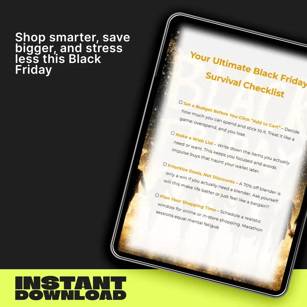 Your Ultimate Black Friday Survival Checklist | Printable Digital Download | How to Avoid Black Friday Shopping Burnout | Smart Shopping Planner for Stress-Free Savings