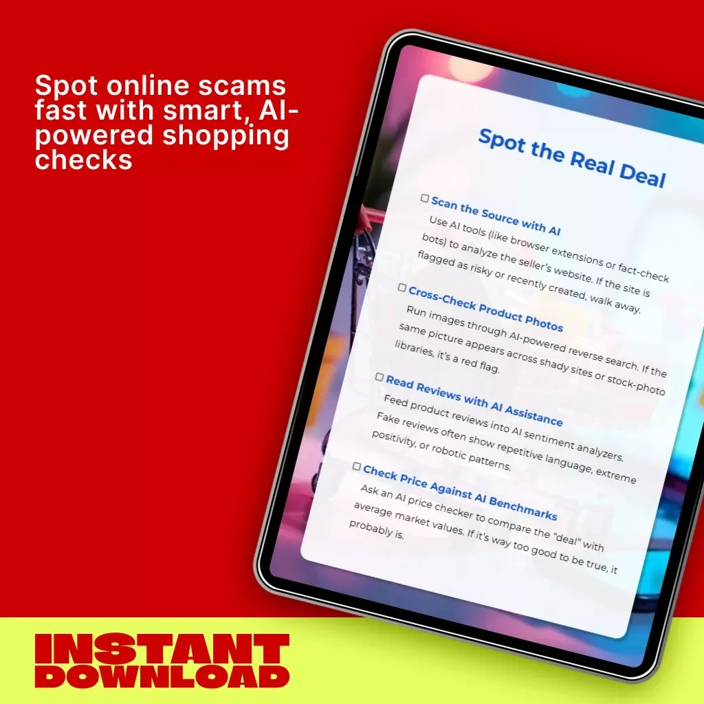 Spot the Real Deal | AI-Powered Checklist to Verify Online Deals & Avoid Scams | Digital Download Guide on How to Check if Deals Are Real with AI