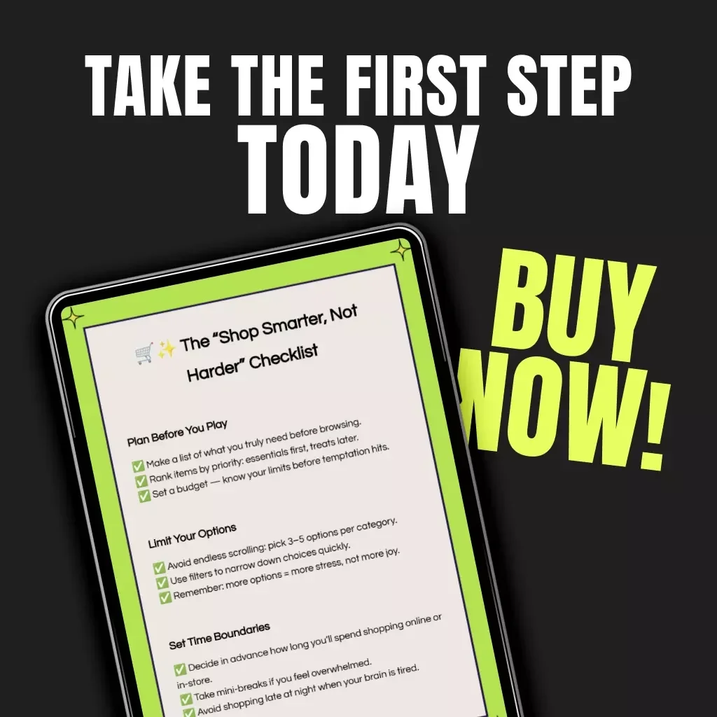 The “Shop Smarter, Not Harder” Checklist | Digital Download for Mindful Shopping, How to Avoid Decision Fatigue While Shopping, Minimalist Buyer’s Guide