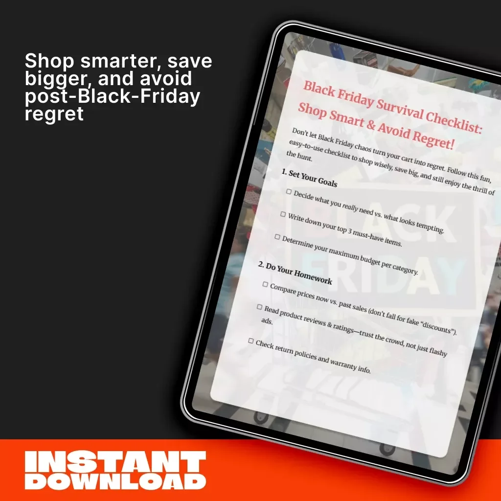 Black Friday Survival Checklist: Shop Smart & Avoid Regret! | Digital Download | Black Friday Guide for How to Shop Without Regret