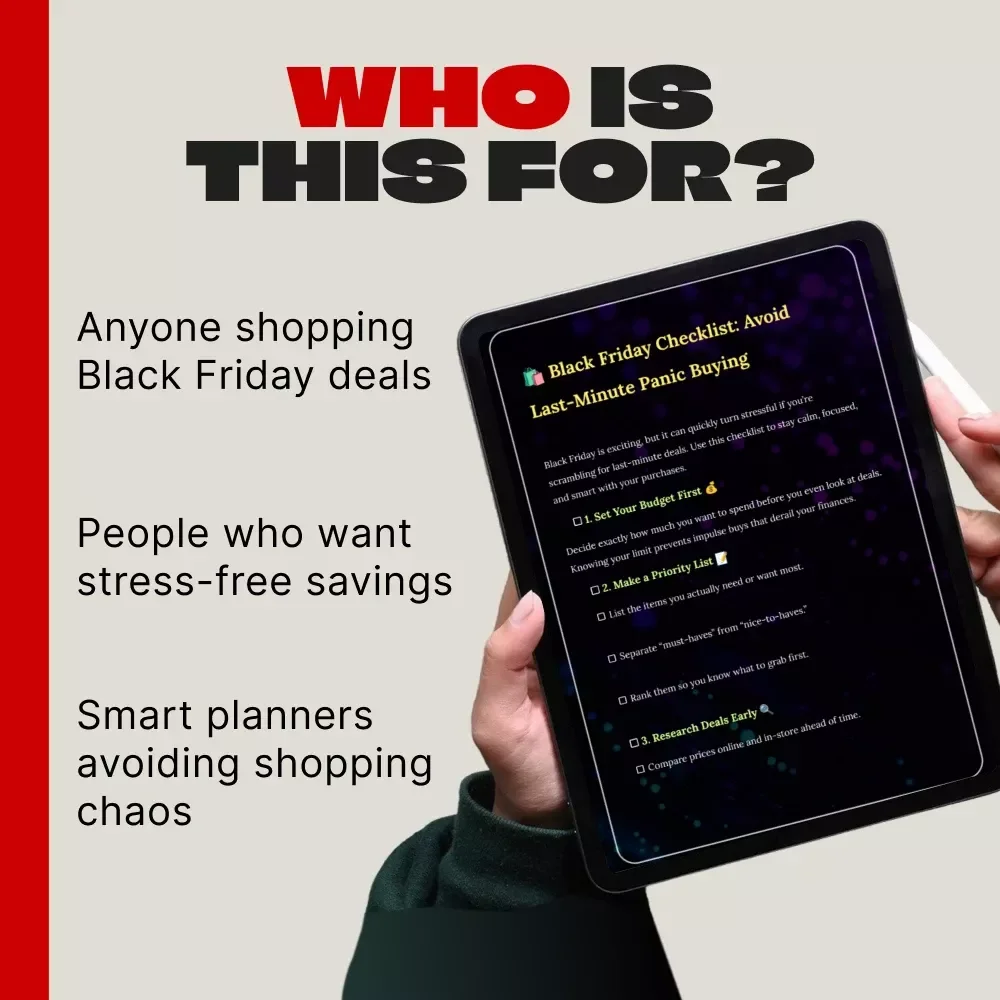Black Friday Checklist: Avoid Last-Minute Panic Buying | How to Avoid Panic Buying Last-Minute Items | Printable Digital Download