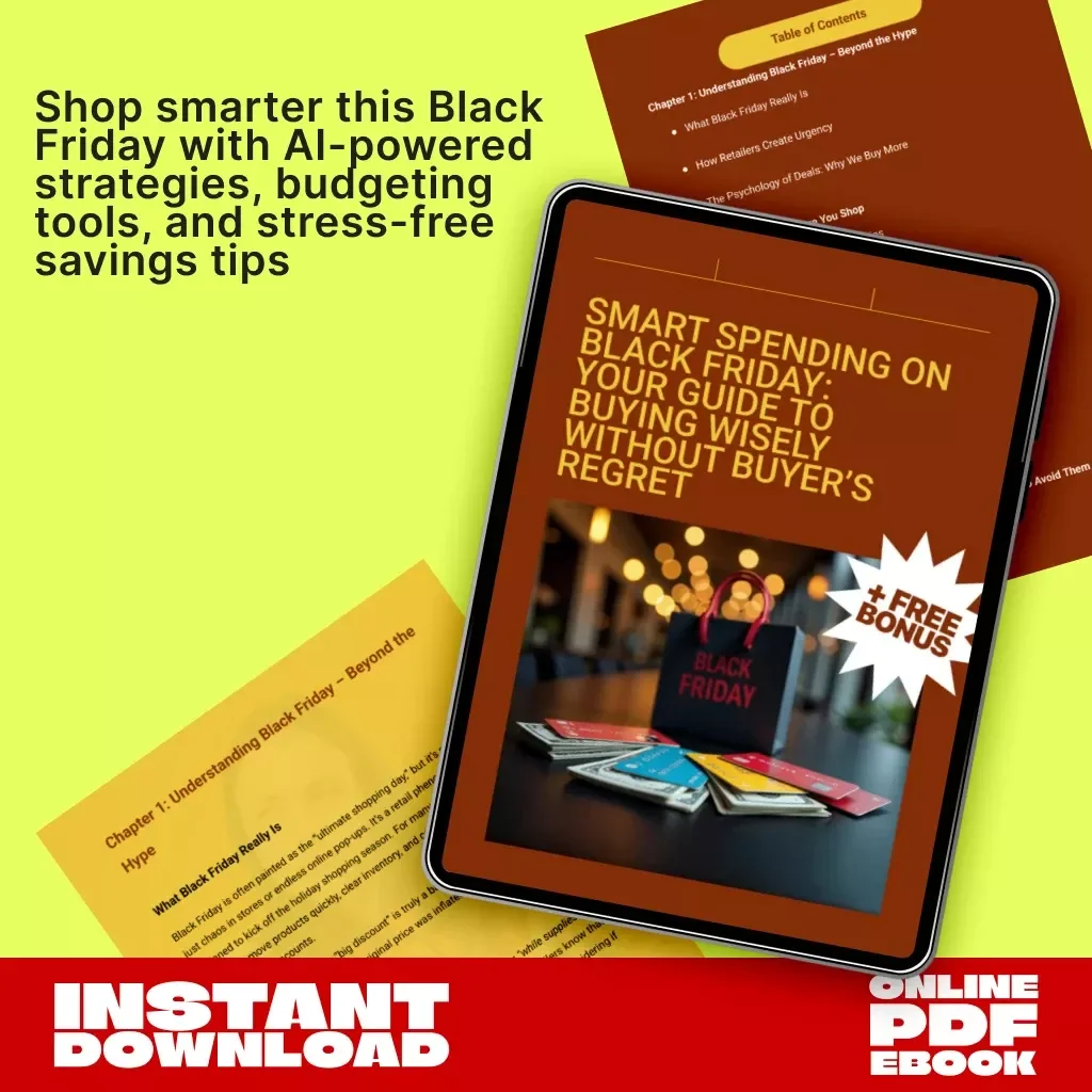 Smart Spending on Black Friday: Your Guide to Buying Wisely Without Buyer’s Regret | Digital Download eBook | Black Friday Shopping Guide | Budget Planner | AI Shopping Tools | Holiday Savings Tips