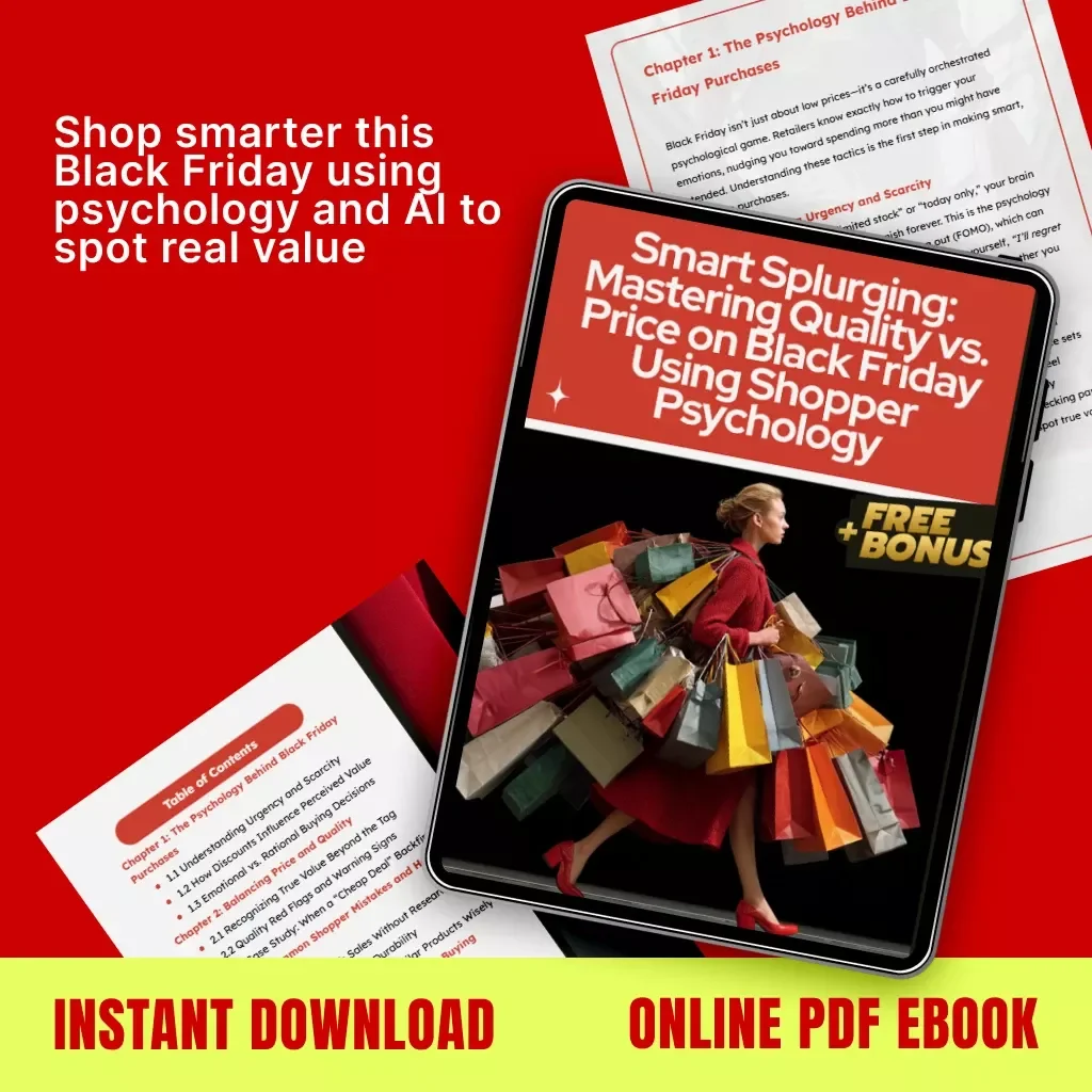 Smart Splurging: Mastering Quality vs. Price on Black Friday Using Shopper Psychology | Digital eBook for Savvy Shoppers, Learn How to Balance Quality Versus Price Using Shopper Psychology | Black Friday Budgeting & Smart Shopping Guide
