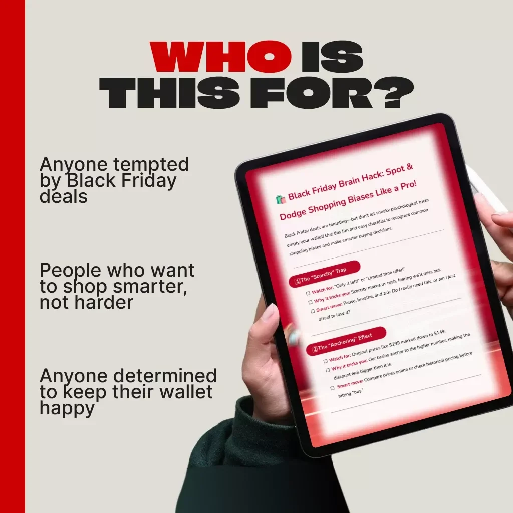 Black Friday Brain Hack: Spot & Dodge Shopping Biases Like a Pro | Printable Digital Checklist for Smart Shoppers | How to Recognize and Avoid Common Shopping Biases | Money-Saving eBook Guide
