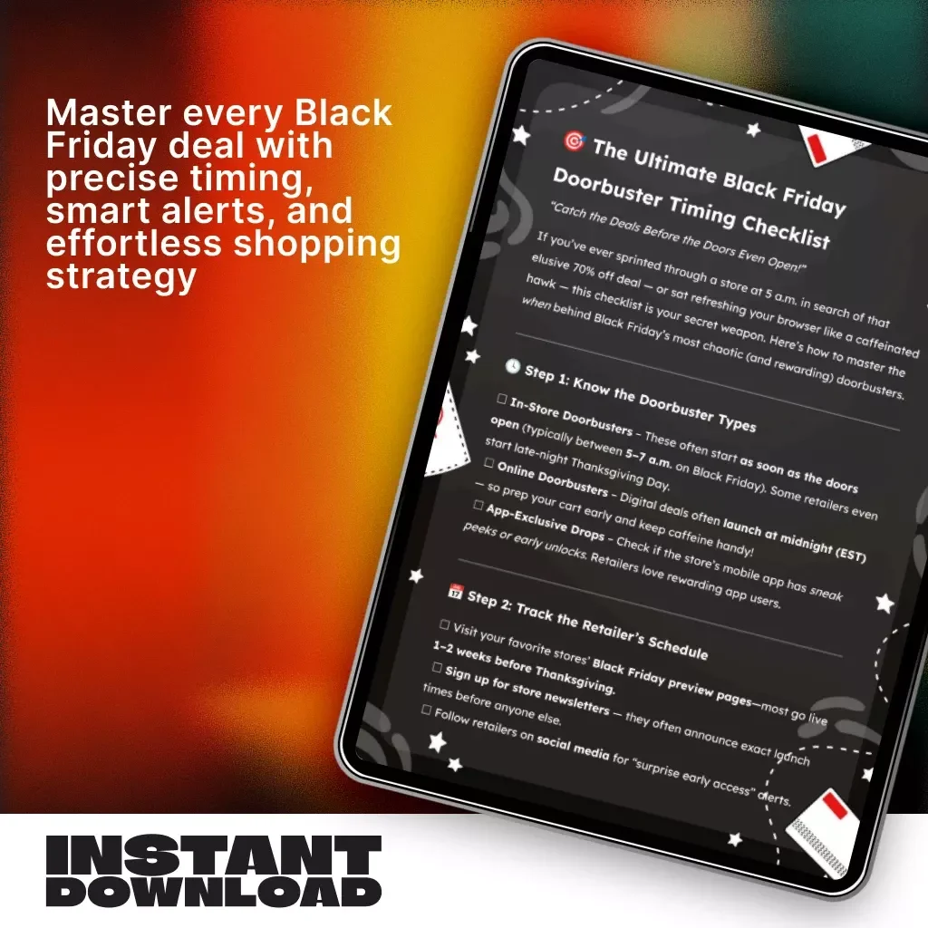 The Ultimate Black Friday Doorbuster Timing Checklist | Digital Download eBook Guide for Black Friday Shopping, Early Access, and Deal Tracking Strategy
