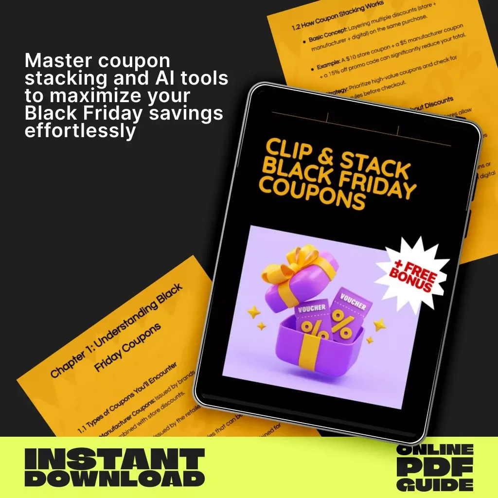 Clip & Stack Black Friday Coupons | Digital Couponing Guide | AI Coupon Strategy eBook | Printable Savings Checklist | Learn How to Stack Coupons & Maximize Discounts
