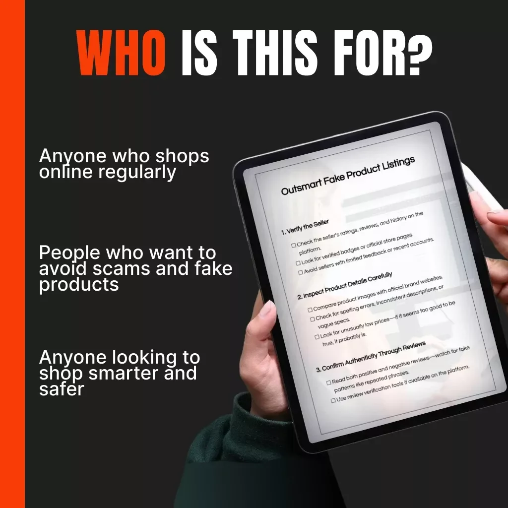 Outsmart Fake Product Listings | Digital Guide for Safe Online Shopping | eBook on Spotting Counterfeit Products, Avoiding Scams & Verifying Authentic Sellers
