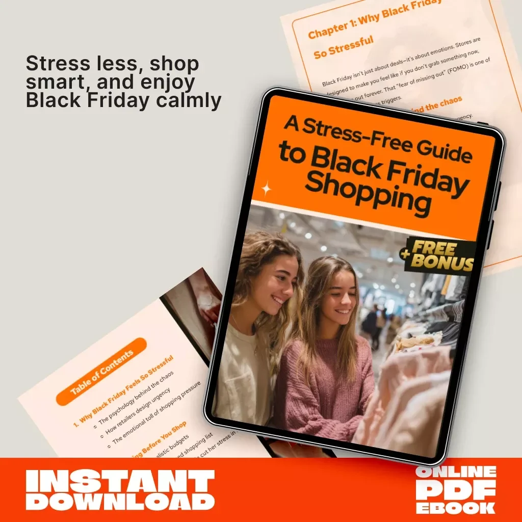 A Stress-Free Guide to Black Friday Shopping | Digital eBook for Calm, Smart, and Organized Shoppers | How to Manage Stress During Black Friday Shopping with Practical Tips & AI Tools