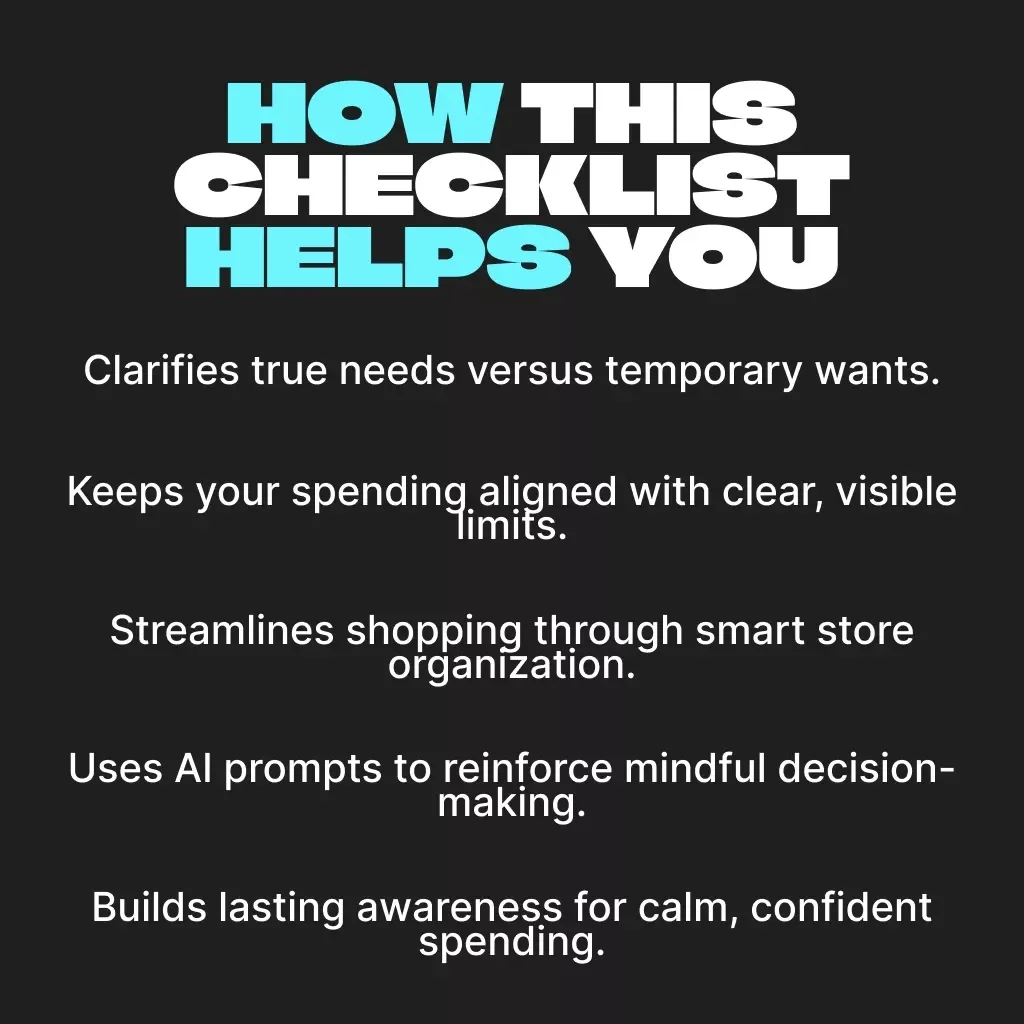 Anti-Impulse Shopping List | Printable Digital Checklist | How to Create a Shopping List to Prevent Impulse Buys | Mindful Budgeting & Smart Shopping Planner