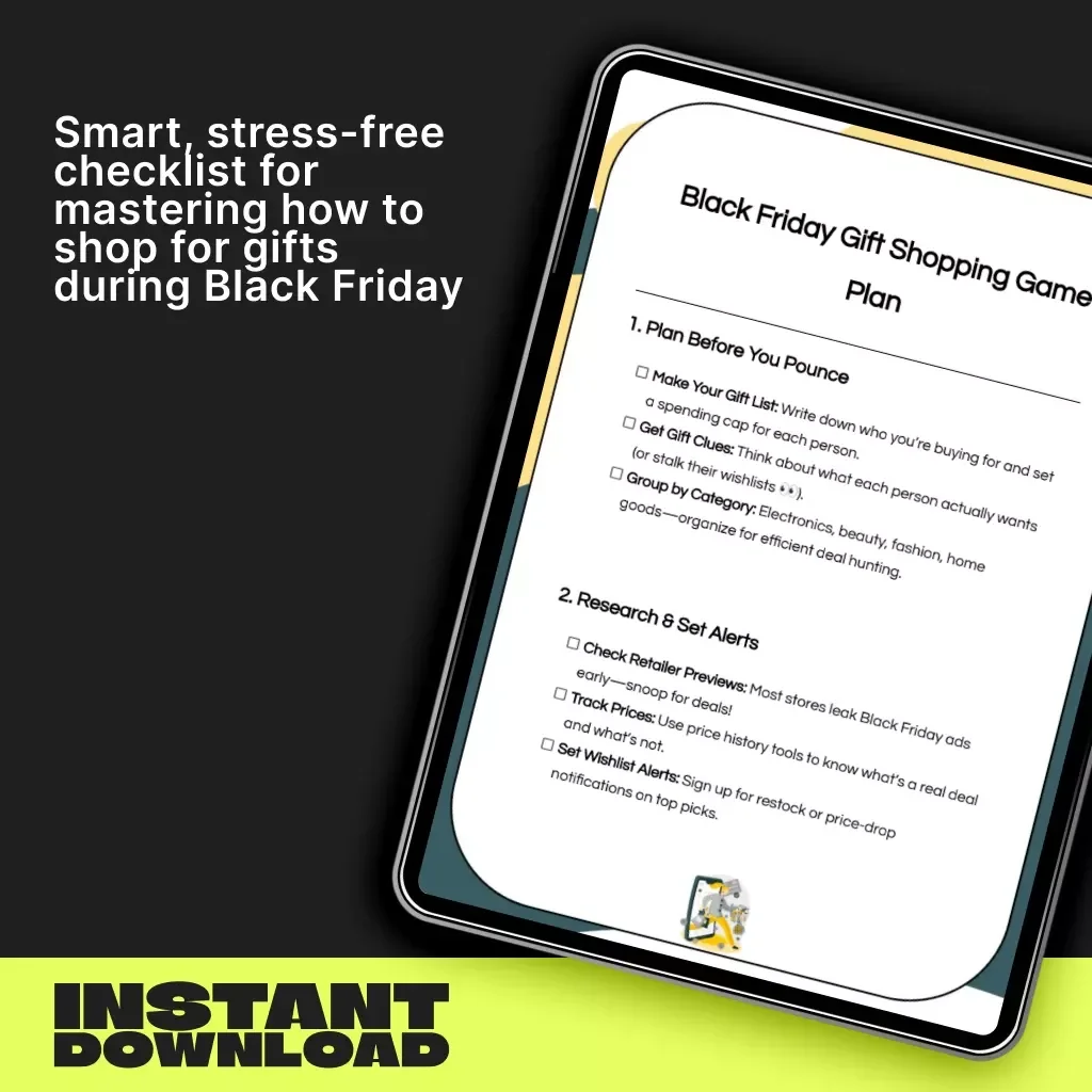 Black Friday Gift Shopping Game Plan | Printable Holiday Checklist | Digital Download Guide on How to Shop for Gifts During Black Friday | Budget & Deal Planning Worksheet