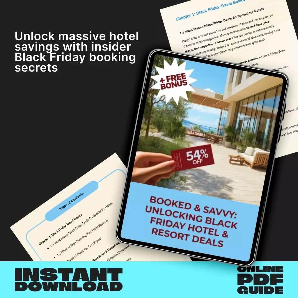 Booked & Savvy: Unlocking Black Friday Hotel & Resort Deals | Ultimate Guide for How to Find Black Friday Deals on Hotels and Resorts | Digital Travel Download, eBook, Travel Savings Checklist