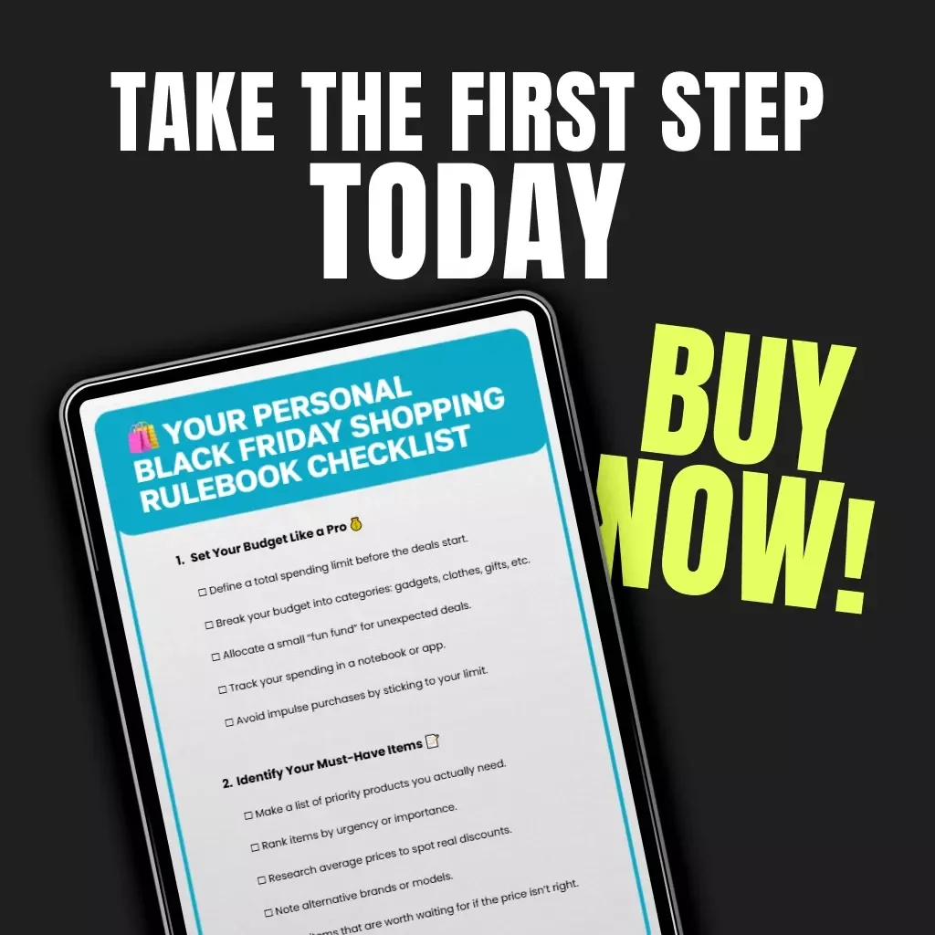 Your Personal Black Friday Shopping Rulebook Checklist | Digital Download Guide for Smart Shoppers | Learn how to design personal shopping rules for Black Friday | Printable Budget & Deal Strategy Planner