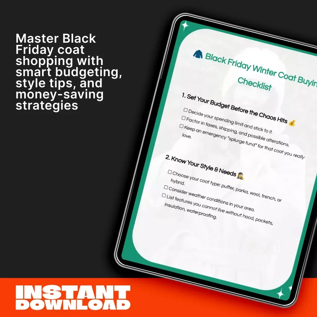 Black Friday Winter Coat Buying Checklist | Ultimate Digital Download Guide for Smart Shoppers, Winter Fashion Deals, Budget Planning & Coat Shopping Strategy eBook