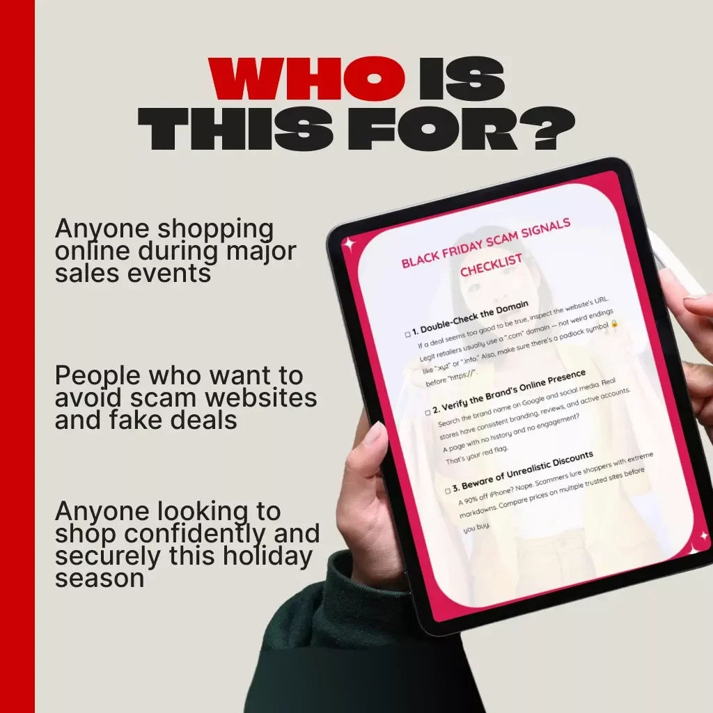BLACK FRIDAY SCAM SIGNALS CHECKLIST | Digital Download | Online Shopping Safety Guide | Holiday Shopping Protection eBook | Cybersecurity Tips for Smart Buyers | Anti-Scam Printable PDF