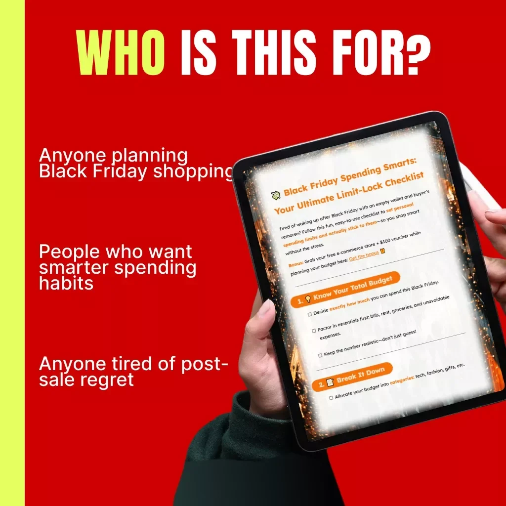 Black Friday Spending Smarts: Your Ultimate Limit-Lock Checklist | Budgeting Guide for Smart Shoppers | How to Set Personal Spending Limits and Stick to Them | Digital Download Printable