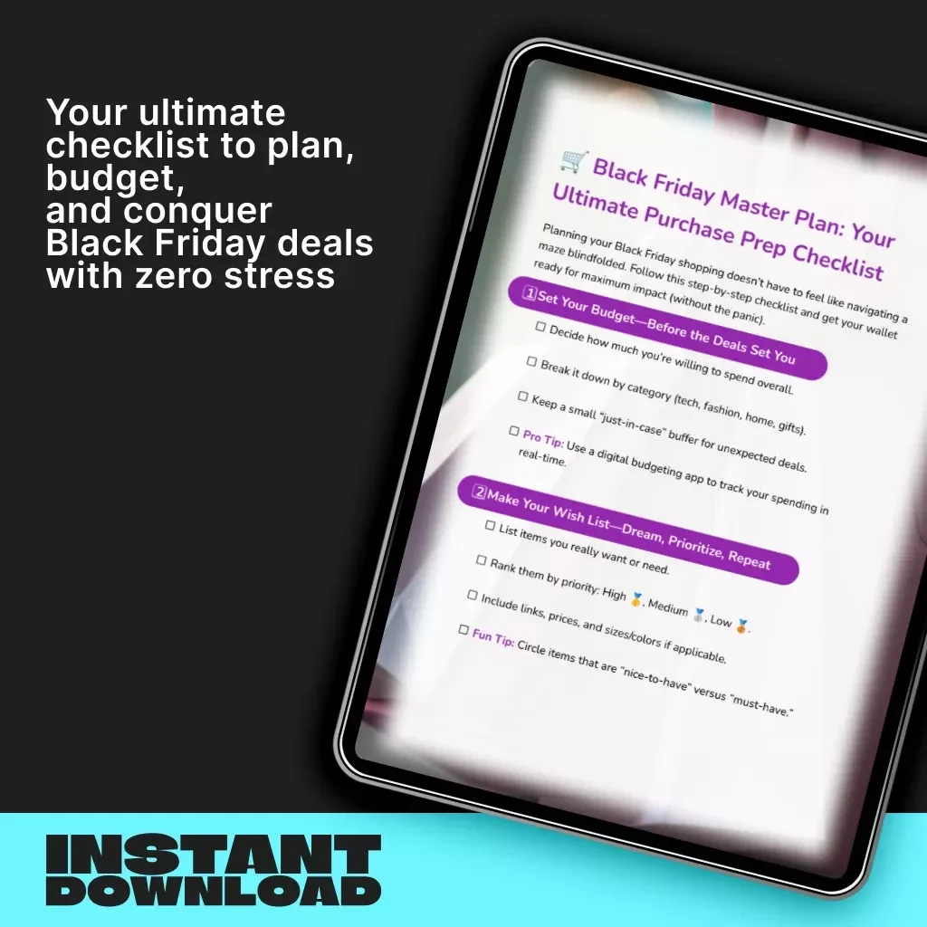 Black Friday Master Plan: Your Ultimate Purchase Prep Checklist | Digital Download | How to Plan Purchases Around Black Friday Guide for Smart Shoppers