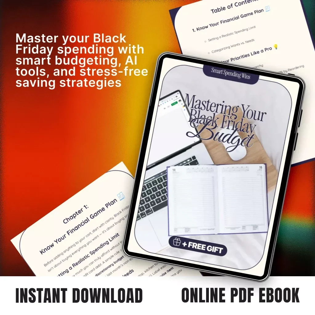 Smart Spending Wins: Mastering Your Black Friday Budget | Digital Guide, eBook & Checklist for Smart Holiday Shopping, AI Deal Finder & Budget Planner