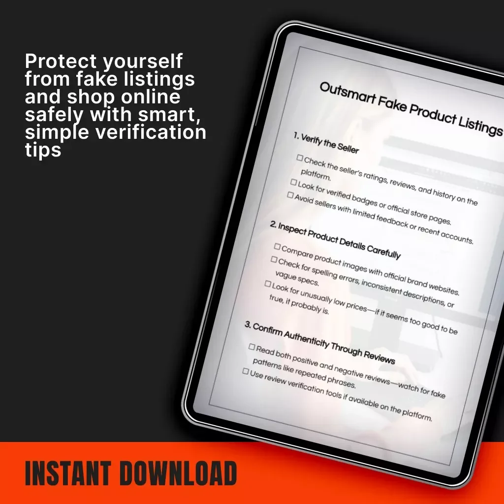 Outsmart Fake Product Listings | Digital Guide for Safe Online Shopping | eBook on Spotting Counterfeit Products, Avoiding Scams & Verifying Authentic Sellers