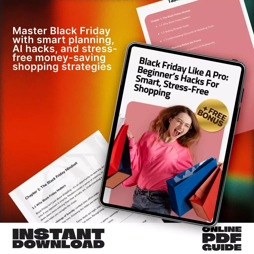 Black Friday Like a Pro: Beginner’s Hacks for Smart, Stress-Free Shopping | Digital Download eBook, Money-Saving Guide, Budget Planner, AI Deal Tracker, Coupon & Cashback Strategies