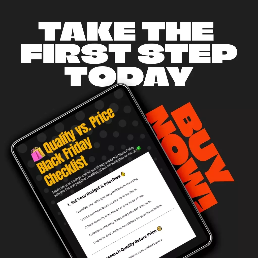 Quality vs. Price Black Friday Checklist | Digital Download Guide for Balancing Quality and Price on Black Friday | Smart Shopping Printable