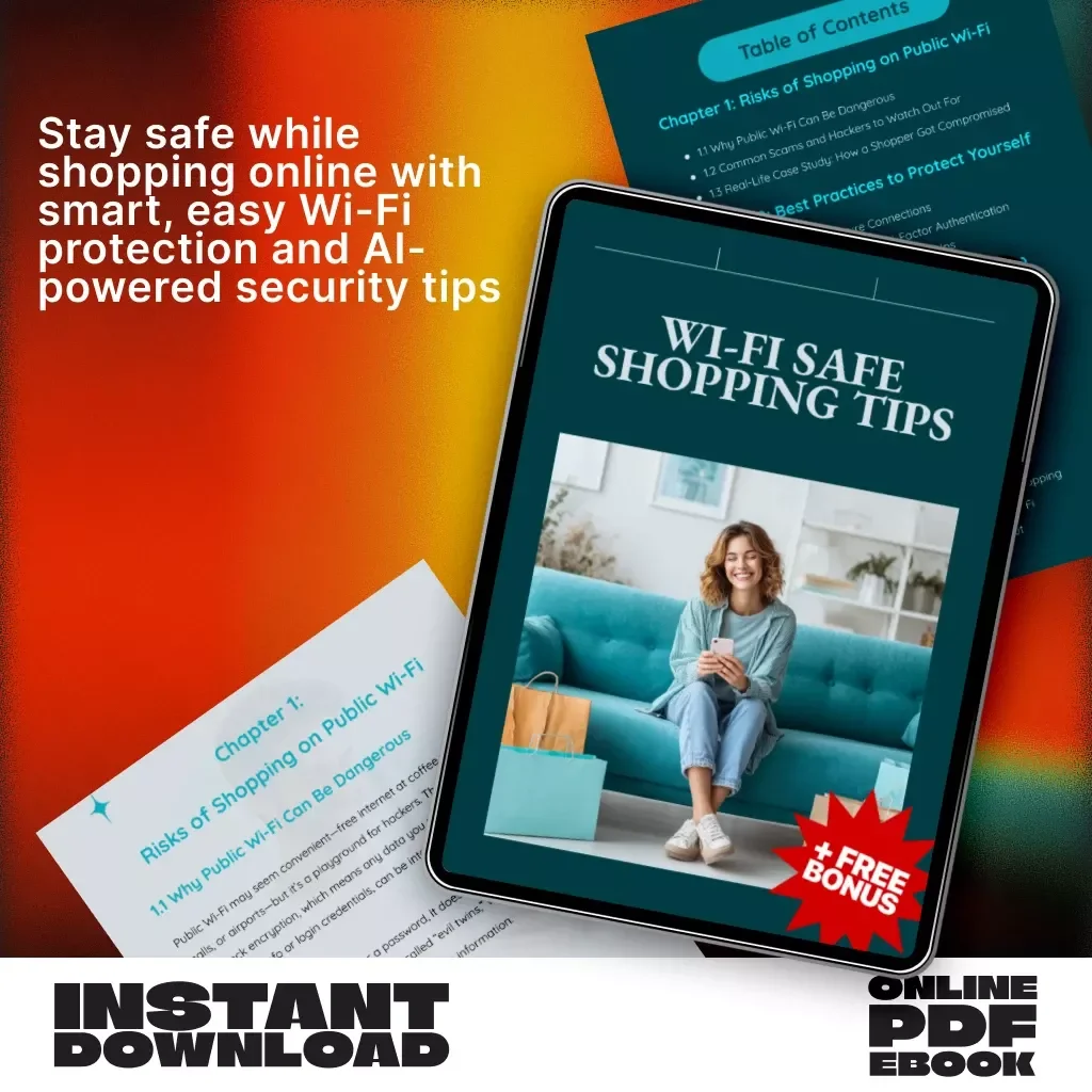 Wi-Fi Safe Shopping Tips | Digital Cybersecurity eBook, Online Shopping Safety Guide, VPN, Passwords & AI Prompts for Secure Purchases on Public Wi-Fi