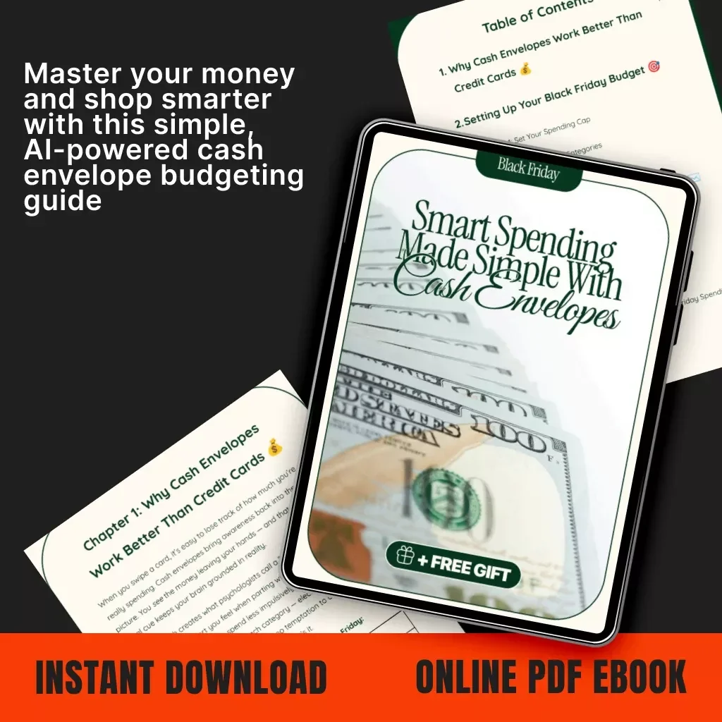 Smart Spending Made Simple with Cash Envelopes | Budget Planner eBook | Black Friday Budgeting Guide | Digital Download | Money-Saving Checklist | AI Budget Prompts