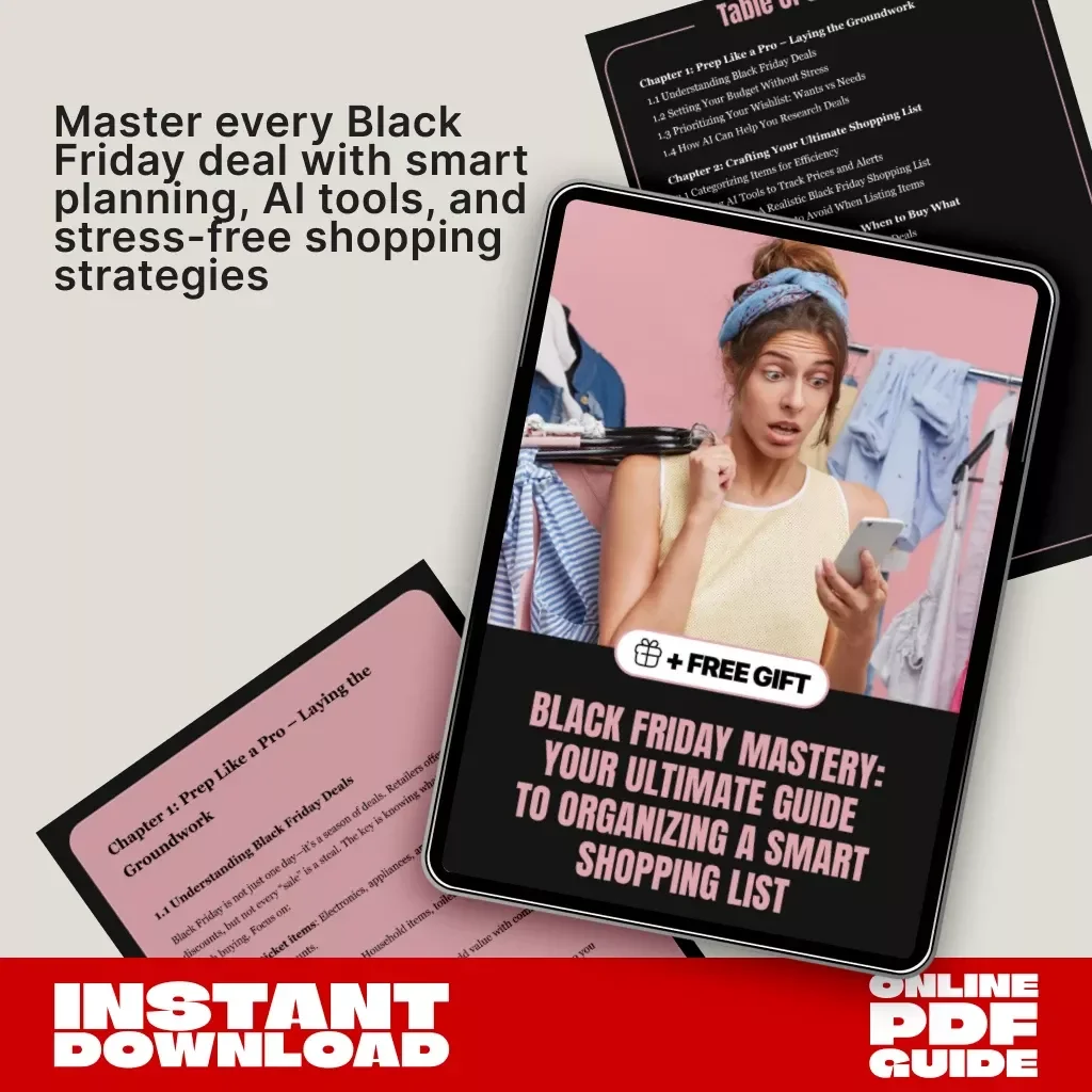 Black Friday Mastery: Your Ultimate Guide to Organizing a Smart Shopping List | Digital Download | Black Friday Planner, eBook, Savings Guide, AI Shopping Tips, Budget Checklist