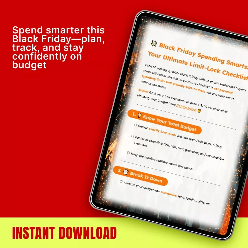 Black Friday Spending Smarts: Your Ultimate Limit-Lock Checklist | Budgeting Guide for Smart Shoppers | How to Set Personal Spending Limits and Stick to Them | Digital Download Printable
