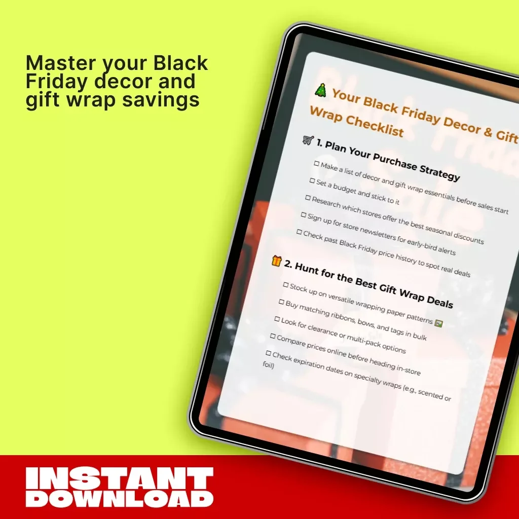 Your Black Friday Decor & Gift Wrap Checklist | Smart Ways to Buy Seasonal Decor & Gift Wrap on Black Friday | Printable Holiday Shopping Planner, Digital Download Guide