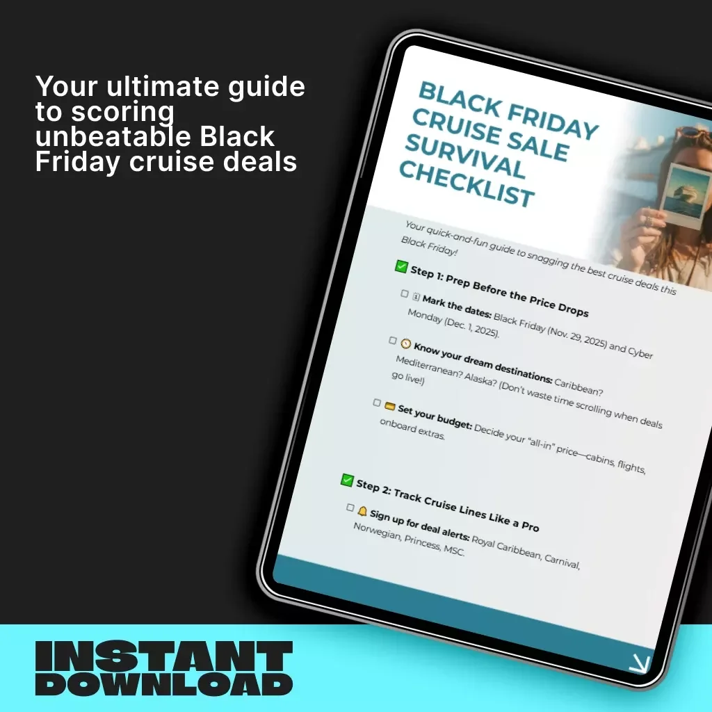 Black Friday Cruise Sale Survival Checklist | Digital Download Cruise Deal Guide | Best Black Friday Sales for Cruises Planning Tool | Cruise Shopping Printable