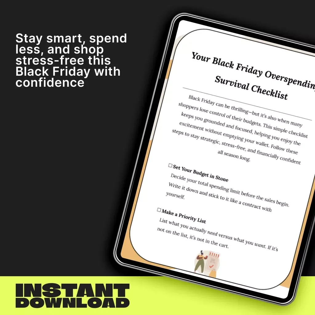 Your Black Friday Overspending Survival Checklist | Budget Planner Printable | Money-Saving Digital Guide for Smart Holiday Shopping | Financial Wellness eBook Download