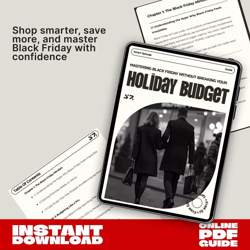 Smart Splurge: Mastering Black Friday Without Breaking Your Holiday Budget | Digital Guide for Savvy Shoppers | Tips for Balancing Black Friday Shopping with Holiday Spending | Printable PDF eBook
