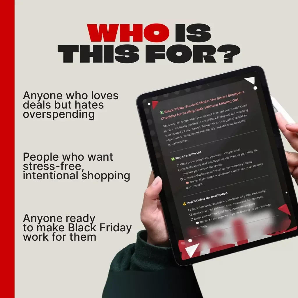 Black Friday Survival Mode: The Smart Shopper’s Checklist for Scaling Back Without Missing Out | Digital Download | How to Scale Back Budget If Your Wish List Is Long | Money-Saving eBook & Printable Guide