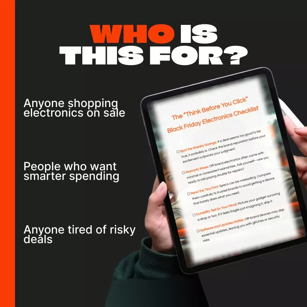 The “Think Before You Click” Black Friday Electronics Checklist | Digital Download Guide for Smart Holiday Shopping | Avoid Off-Brand Tech Mistakes & Learn why you shouldn't buy off-brand electronics on black friday