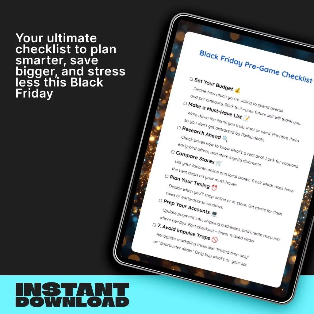Black Friday Pre-Game Checklist | Ultimate Digital Shopping Planner | Printable Budget & Deal Strategy Guide for Smart Shoppers