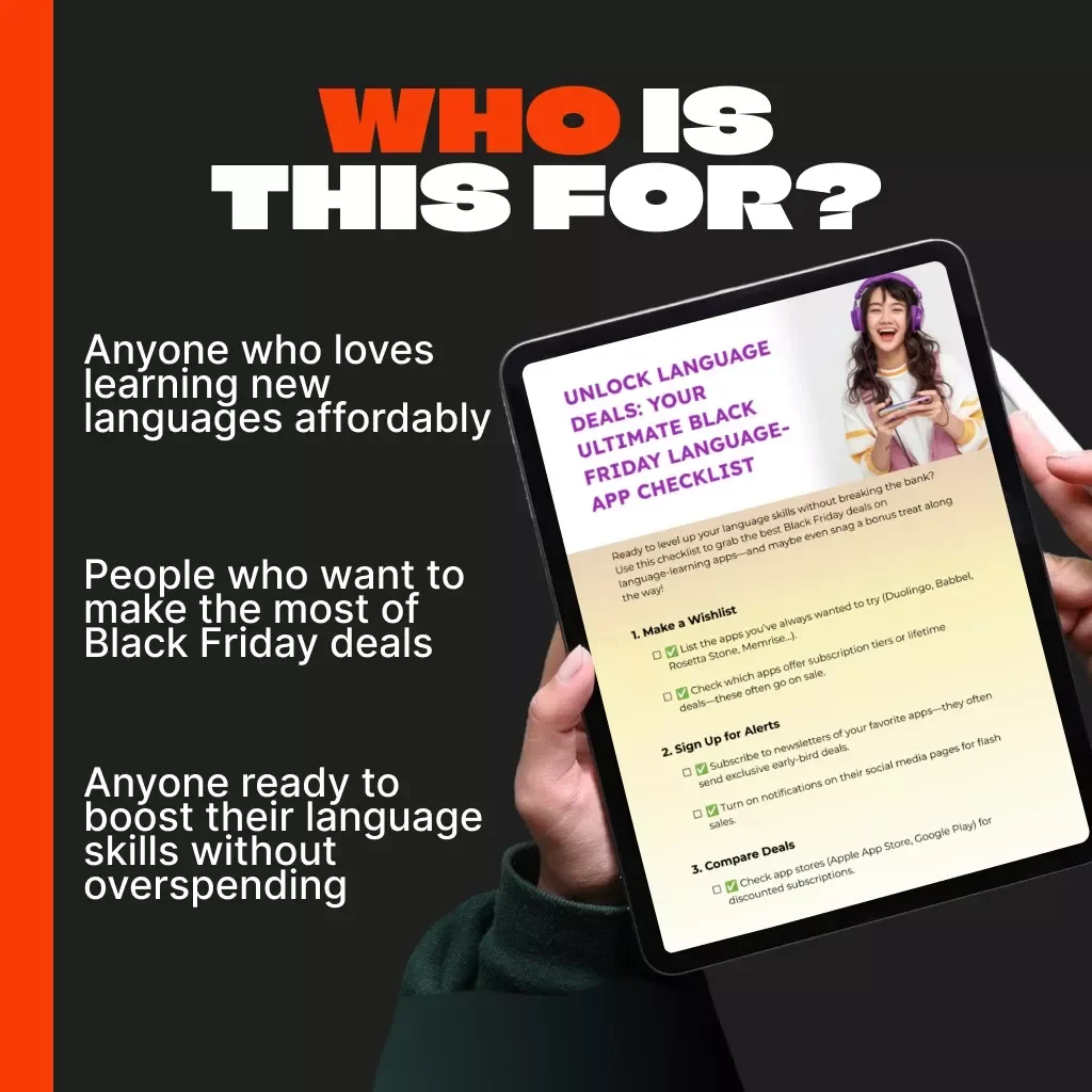 Unlock Language Deals: Your Ultimate Black Friday Language-App Checklist | Digital Download Guide for Language Learners, eBook for Black Friday Deals on Duolingo, Babbel, Rosetta Stone & More