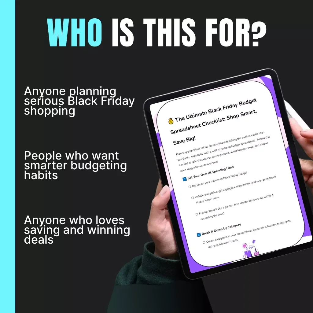 The Ultimate Black Friday Budget Spreadsheet Checklist: Shop Smart, Save Big! | Digital Download eBook | How to Set Up a Black Friday Shopping Budget Spreadsheet | Printable Guide for Smart Shoppers