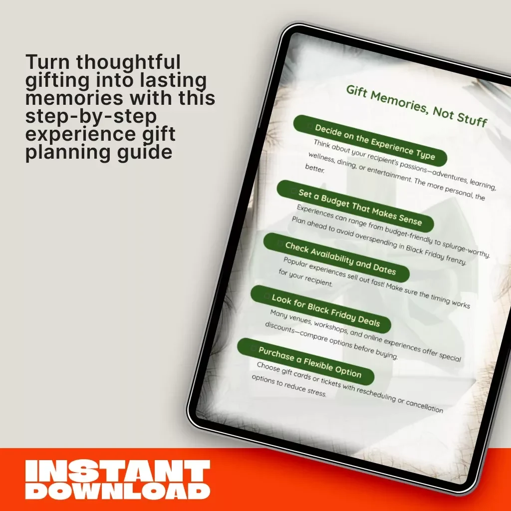Gift Memories, Not Stuff | Digital Guide for Meaningful Experience Gifts | Black Friday Experience Gift Planner | Printable eBook for Thoughtful Gifting