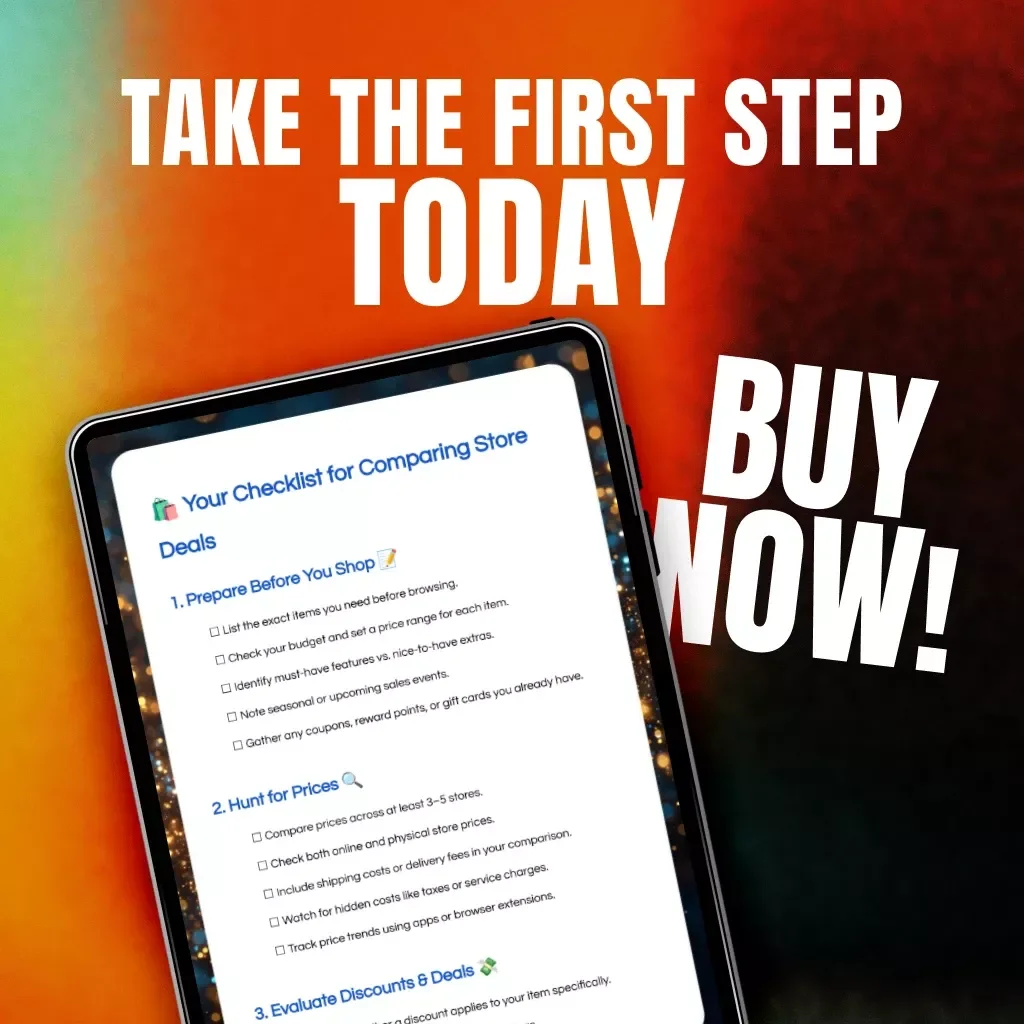 Your Checklist for Comparing Store Deals | Printable Shopping Planner | Digital Download eBook | Price Comparison Guide | Budgeting & Savings Checklist for Smart Shoppers