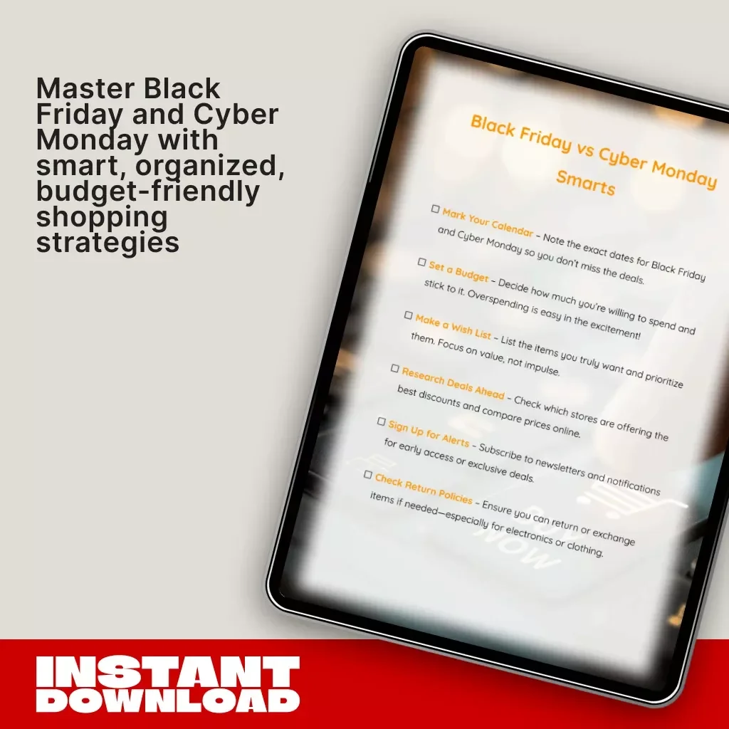 Black Friday vs Cyber Monday Smarts – Digital Shopping Guide, Holiday Savings Planner, Printable eBook for Smart Online Shoppers