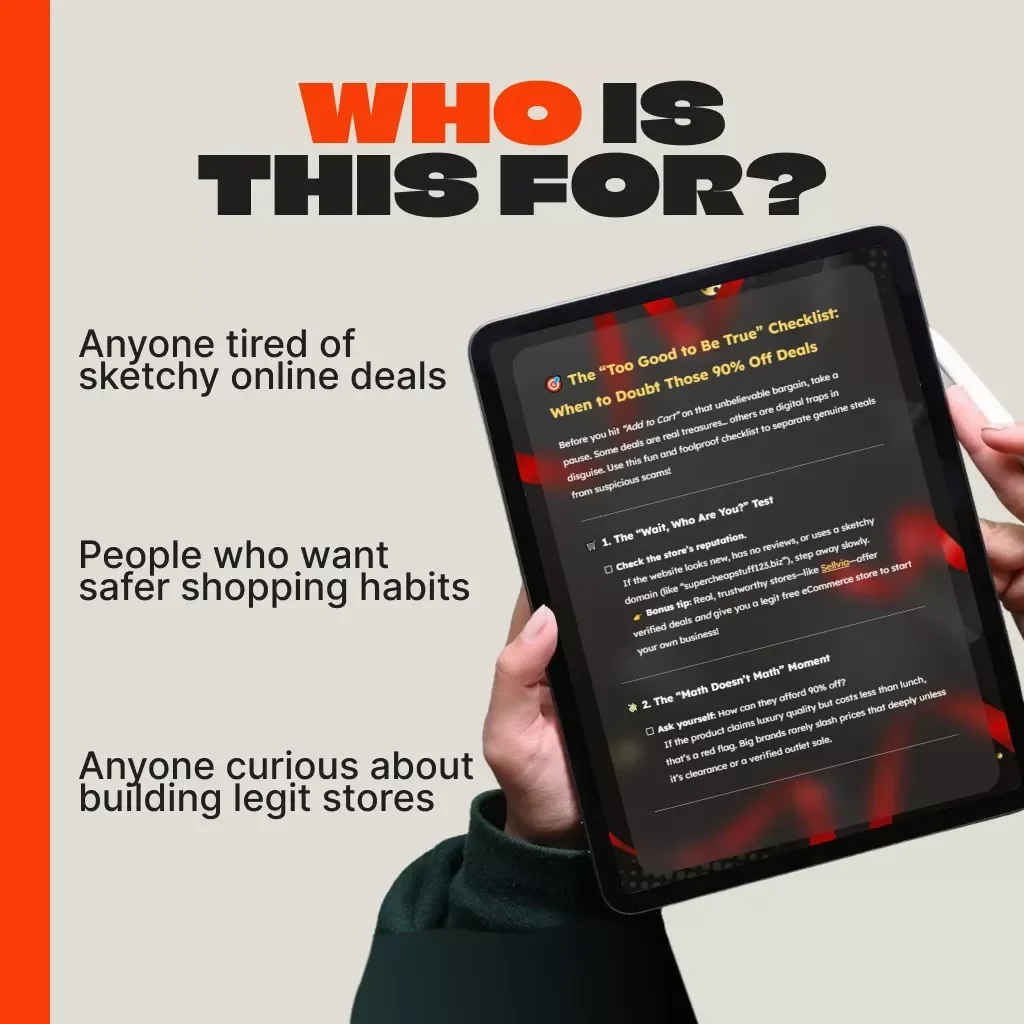 The “Too Good to Be True” Checklist: When to Doubt Those 90% Off Deals | Printable Digital Download, Scam Spotting Guide, Online Shopping Safety List