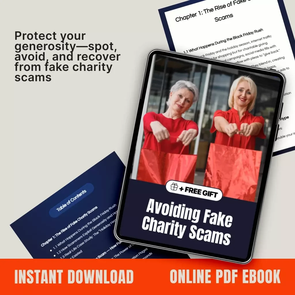 Avoiding Fake Charity Scams | How to Avoid Fake Charity Scams eBook | Digital Download Guide for Safe Giving During Black Friday and Holiday Season