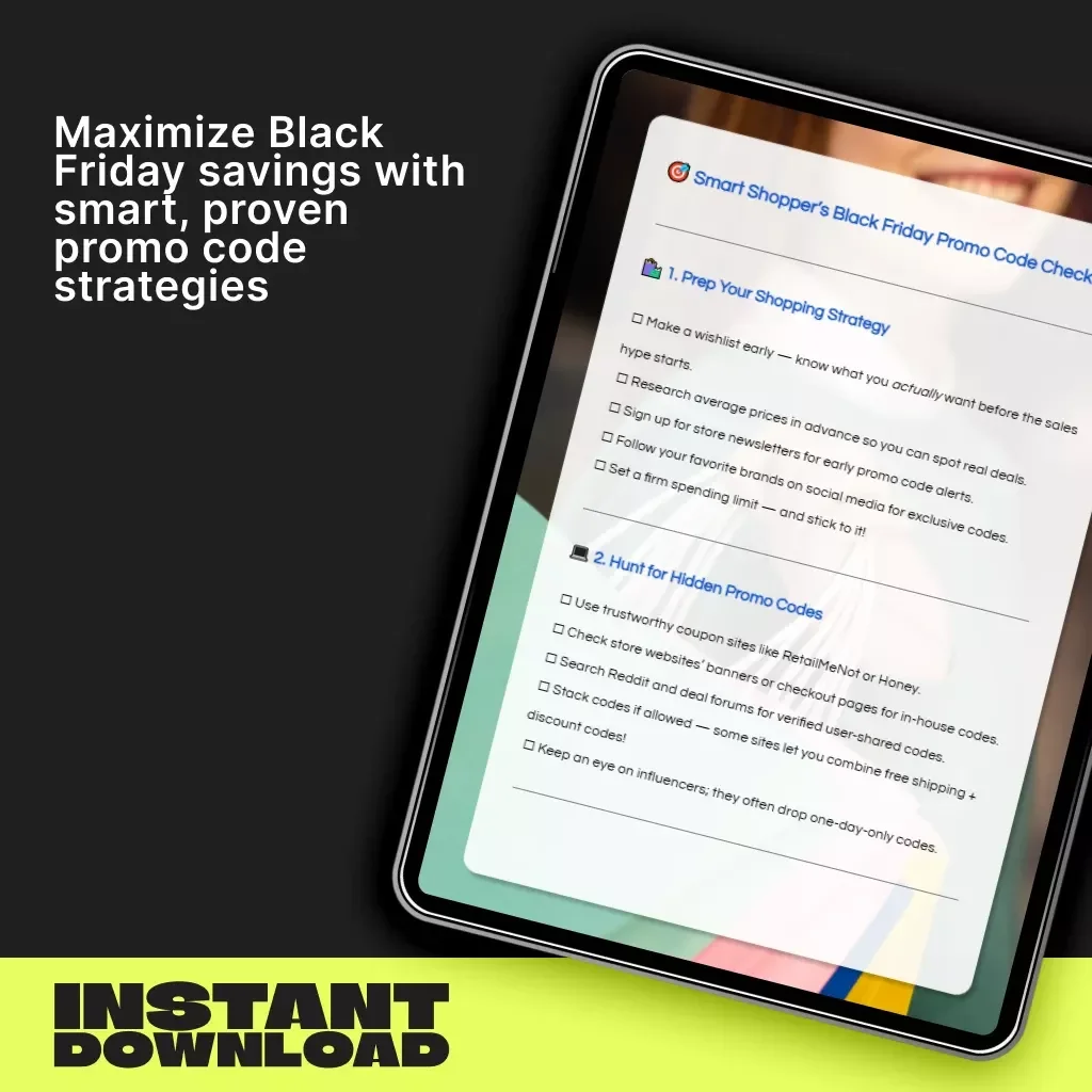 Smart Shopper’s Black Friday Promo Code Checklist | Digital Download | Printable Tips for Using Promo Codes on Black Friday | Money-Saving Holiday Shopping Guide