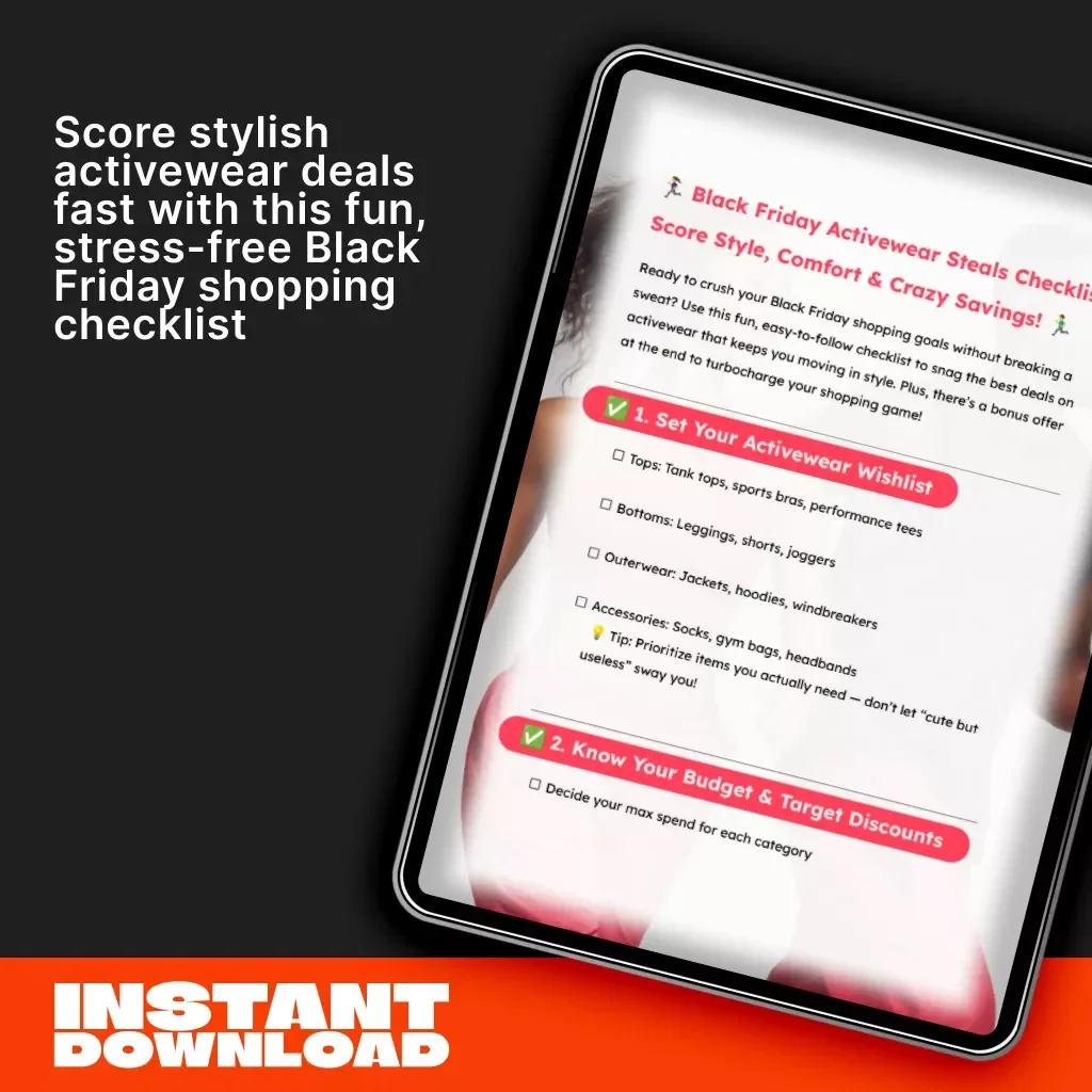 Black Friday Activewear Steals Checklist: Score Style, Comfort & Crazy Savings | Best Black Friday Deals on Activewear | Printable Shopping Planner for Fitness Lovers