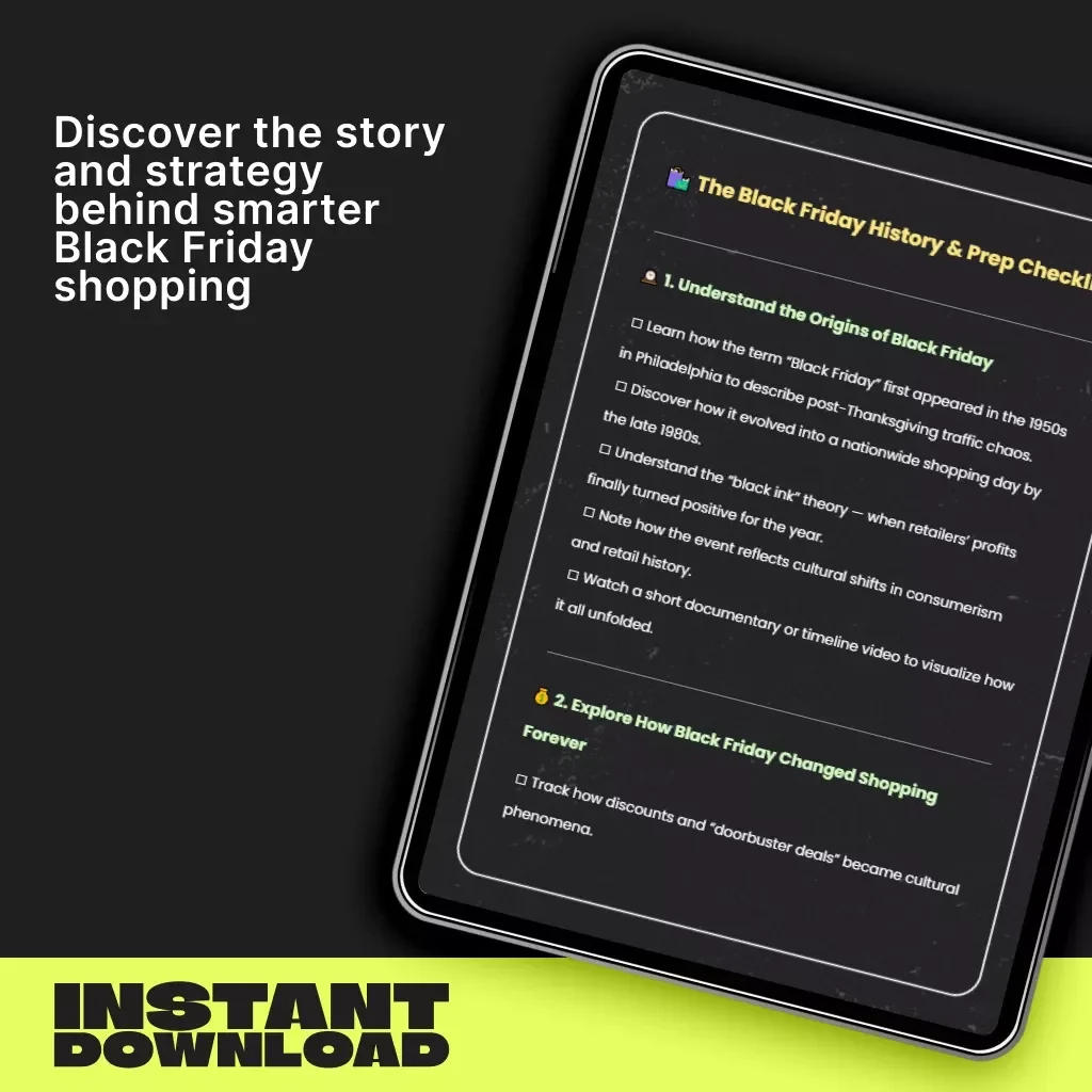 The Black Friday History & Prep Checklist | Digital Download Guide for Shoppers & Retailers | Learn What to Know About Black Friday History + Smart Shopping Strategies