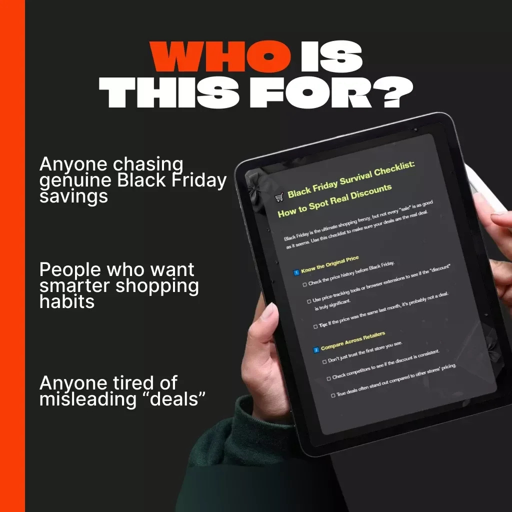Black Friday Survival Checklist: How to Spot Real Discounts | Smart Shopping Guide for Savvy Buyers | Digital Download eBook & Printable Checklist | Learn How to Spot Real Discounts Like a Pro