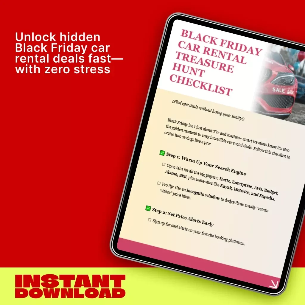 Black Friday Car Rental Treasure Hunt Checklist | Digital Download for Smart Travelers | How to Find Car Rentals Black Friday Deals Like a Pro