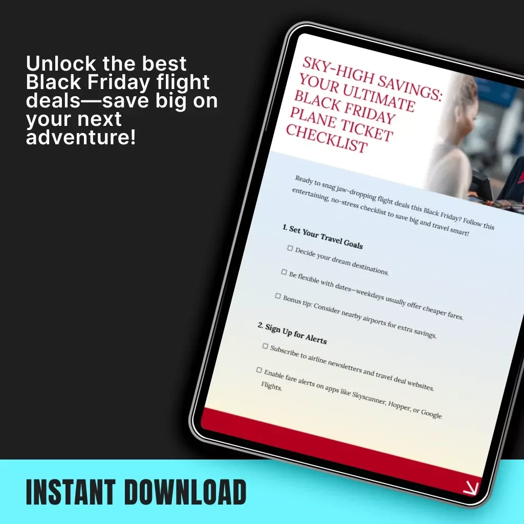 Sky-High Savings: Your Ultimate Black Friday Plane Ticket Checklist | Digital Travel Guide | How to Find Black Friday Deals on Plane Tickets | Printable & Downloadable Travel Planner